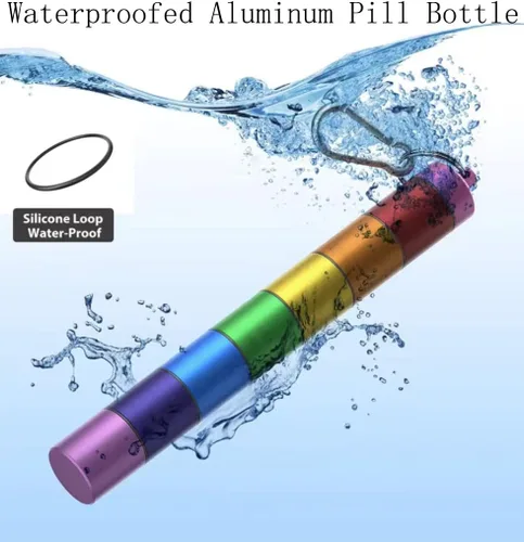 Vista 5 de FAYALA Pastillero impermeable para 7 días con diseño de arco iris, pastillero de viaje, portátil, llavero de medicina, organizador de píldoras
