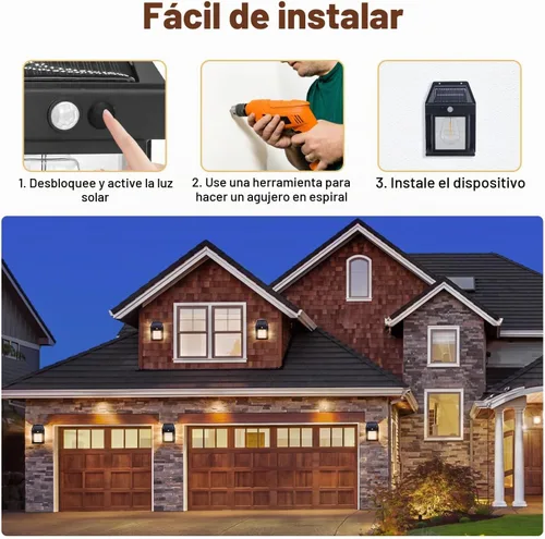 Vista 3 de Luces solares impermeables al aire libre, 3 modos de luz de seguridad con sensor de movimiento del atardecer al amanecer, luces de pared alimentadas