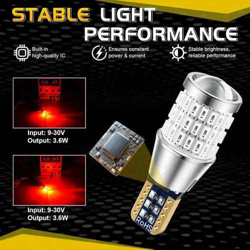 Vista 4 de iBrightstar - Las más novedosas luces de freno intermitentes estroboscópicas de 9 a 30 V, 912, 921, W16W, T15, 906, focos LED con lente. Rojo