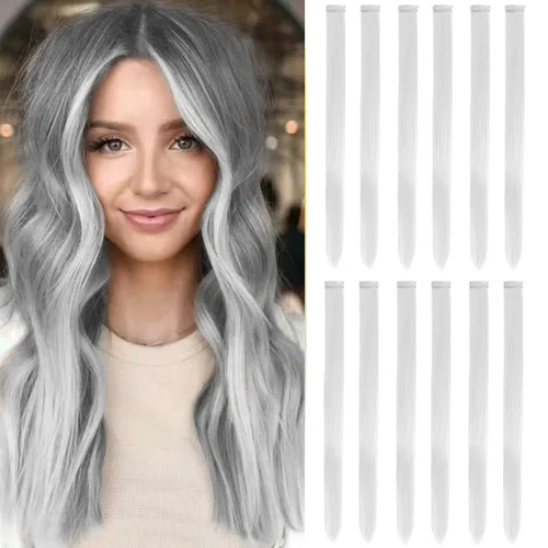 Vista 9 de 13 extensiones de cabello sintético con clip de colores de 20 pulgadas, multicolores, lacio, con clip, para mujer, para regalo, extensiones