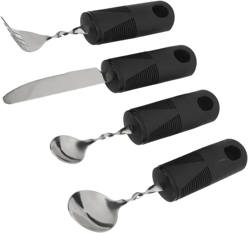 Vista 8 de Utensilios adaptables para manos de artritis con peso, fácil de comer, para pacientes con temblores, acero inoxidable