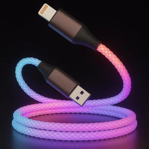 Vista 7 de Cable de carga para iPhone, cables Lightning LED que cambian de color, certificado Apple MFi, cable de carga rápida USB para Apple iPhone 13, 12, 11