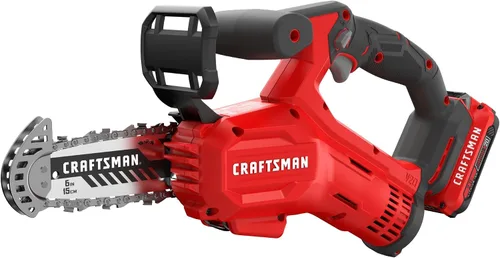 Vista 7 de CRAFTSMAN Sierra de podar, mini motosierra inalámbrica, cadena de 6 pulgadas, motosierra pequeña con batería V20 y cargador incluido (CMCCS320D1)