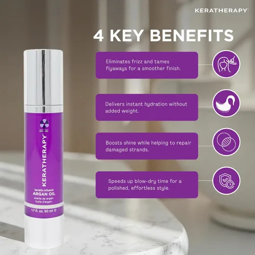 Vista 4 de KERATHERAPY Aceite de argán con infusión de queratina, 1.7 fl. oz., 1.7 fl oz – Reparación del cuidado del cabello para cabello seco dañado