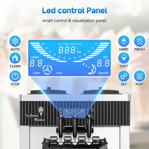 Vista 7 de Máquina de Helado de Servicio Suave, Rendimiento de 28 QT/H, 2450W, Máquina de Helado Comercial de Encimera con Tolva de 2x6L, 3 Dispensadores