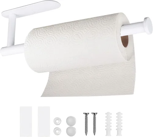 Vista 12 de Toallero de papel para debajo del gabinete, soporte autoadhesivo para toallas de papel negro mate para encimera de baño, organizador horizontal