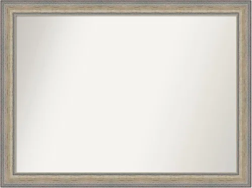 Vista 63 de Amanti Art Espejo de baño plateado para sobre el fregadero, 28 x 37 pulgadas, elegante espejo rectangular de peltre cepillado, marco de madera