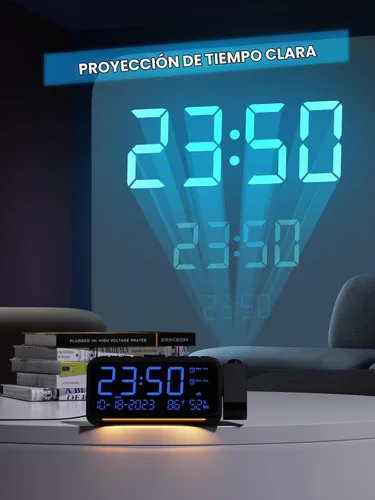 Vista 3 de Mesqool Reloj despertador de proyección para techo de dormitorio, reloj digital con modo de días laborables/fines de semana, fecha, temperatura