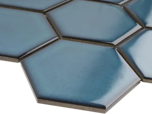 Vista 4 de TPMG-29 - Mosaico hexagonal de 4 x 4 pulgadas, porcelana, color azul cristal (pulido), 1 hoja