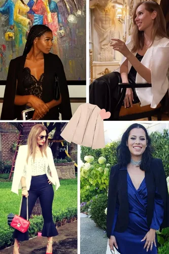 Vista 5 de Flybony Chaquetas tipo blazer de manga de capa para mujer, elegante abrigo casual