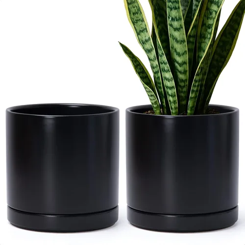 Vista 44 de D'vine Dev - Juego de 2 macetas de plantas de 3.5 pulgadas, maceta de cerámica para plantas con agujero de drenaje y platillo, negra, 94-V-A-2