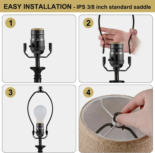 Vista 3 de Soporte de arpa de pantalla de lámpara de 8 pulgadas, arpa de lámpara de níquel con adaptador E26 UNO Fitter, juego de sillín y remate estándar IPS