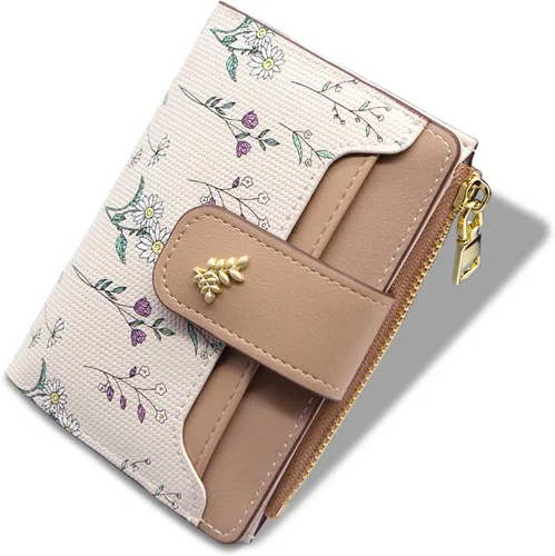 Vista 9 de LJCZKA Billeteras pequeñas para mujer, de piel plegable, con cremallera, bolsillo con cremallera, tarjetero floral, para niñas y mujeres con ventana