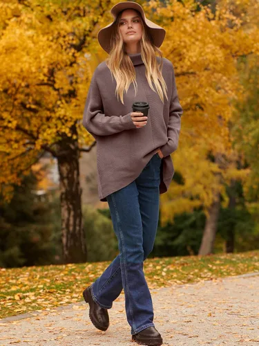 Vista 8 de Caracilia - Suéter de manga larga con cuello de tortuga para mujer, con dobladillo irregular, estilo informal, suéter de punto