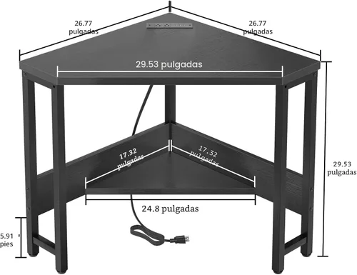 Vista 3 de Armocity Escritorio esquinero pequeño con tomas de corriente, mesa de esquina para espacio pequeño, escritorio de computadora con puertos USB