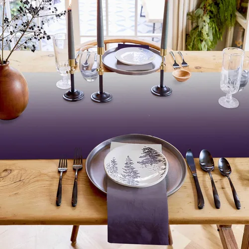 Vista 6 de Artwork Store Camino de mesa de lino y algodón morado, para mesa de comedor, decoración de cocina de granja, decoración de cena de vacaciones, 13 x