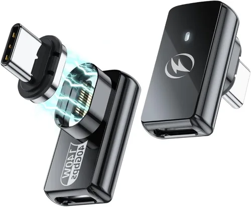 Vista 8 de HanCenDa Adaptador magnético USB C de 90 grados, 2 unidades, adaptador USB C magnético de ángulo recto con transferencia de datos de 40 Gbps PD 140