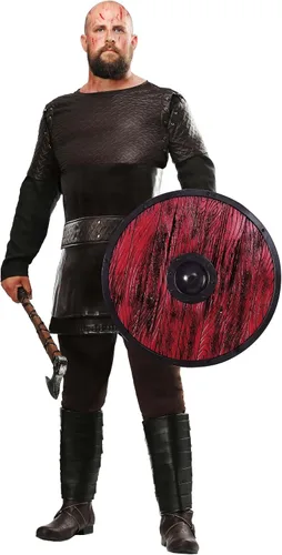 Vista 7 de Ragnar Lothbrok Viking Costume For Men Tunic With Embossed Faux Leather Pieces Plus Pants, Boot Tops, And Belt