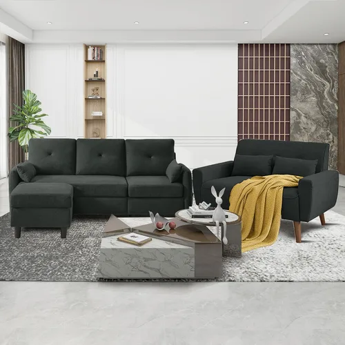 Vista 14 de Juego de sofá modular convertible, sofá en forma de L de 77 pulgadas con otomana y sofá biplaza de 48 pulgadas, sofás modernos para sala de estar