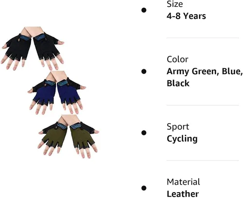 Vista 7 de 3 pares de guantes de medio dedo para niños guantes de deporte antideslizantes guantes de gel para niños ciclismo ciclismo