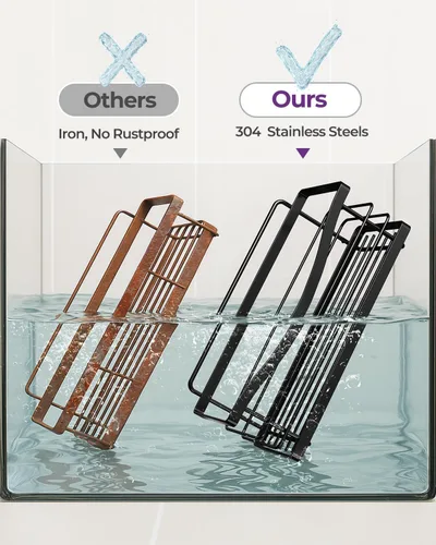 Vista 3 de ODesign Estante organizador de ducha de acero inoxidable SUS304 para almacenamiento de baño y cocina, estante adhesivo sin perforaciones con 4 Negro