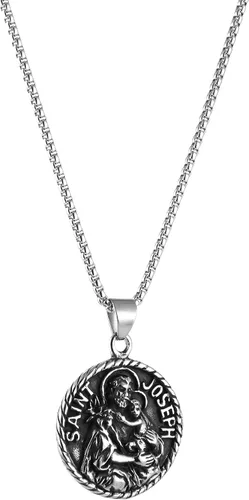 Vista 4 de AsAlways Saint Joseph Collar de acero inoxidable con medalla de los santos patronos católicos, regalo de bendiciones de medallón de viajero