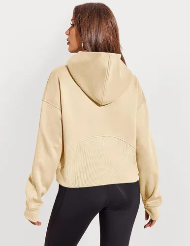 Vista 5 de Zeagoo Sudaderas con capucha corta con media cremallera para mujer, de forro polar, manga larga, para otoño e invierno con bolsillos