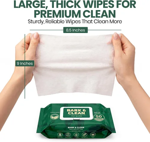 Vista 6 de Bark & Clean Toallitas de bambú para limpieza y desodorización – 8.5 x 9 pulgadas 110 toallitas hipoalergénicas compostables para mascotas