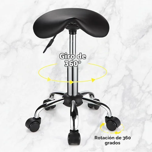 Vista 5 de Silla de montar con ruedas de cuero PU silla giratoria ajustable altura silla negro