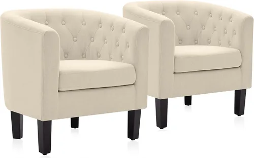 Vista 25 de BELLEZE Sillas de acento negras para sala de estar, elegante silla de brazo tapizada con respaldo capitoné en forma de barril, silla de club