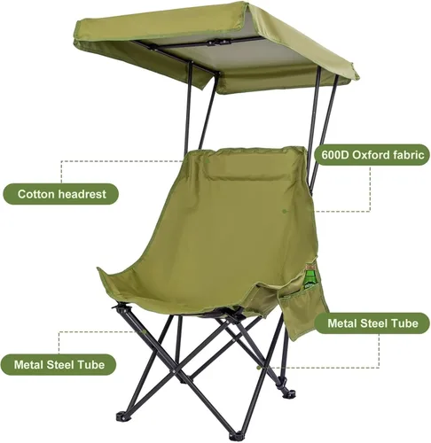 Vista 2 de Portable Camping Chair Beach Chair with Shade Canopy, Fold Lightweight Oversized Fit for All, Easy to Open and Close