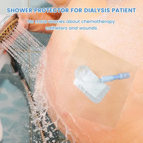 Vista 2 de Protector de ducha impermeable para catéter de diálisis y puertos de quimioterapia Cubierta adhesiva transparente de 4 x 4 pulgadas Paquete