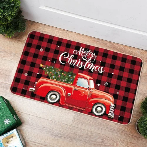 Vista 4 de Tapete decorativo de puerta de Feliz Navidad, tapete de invierno con muñeco de nieve, tapete de bienvenida, antideslizante, lavable, tapete