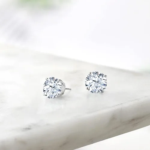 Vista 36 de Gem Stone King Aretes de plata de ley 925 con piedra natal redonda de 0.276 in para mujer