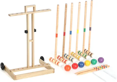 Vista 4 de Gemscream Juego de Croquet para 6 jugadores para adultos, kit de juego de Croquet con soporte de madera para patio trasero, juegos al aire libre