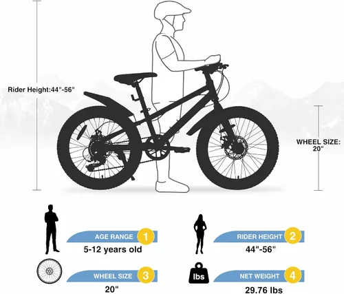 Vista 3 de Bicicleta de montaña de 20 pulgadas para niños y niñas a partir de 5 años, bicicleta Shimano de 7 velocidades con frenos de disco duales todo