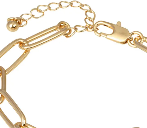 Vista 2 de Pulsera italiana de eslabones alargados con moneda de 20 liras, estilo clip dorado, extensor de 7 pulgadas y 3 pulgadas con cierre de langosta