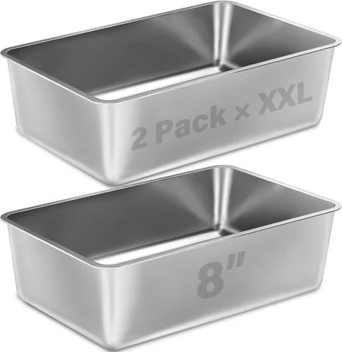 Vista 12 de Caja de arena de acero inoxidable, paquete de 2 cajas de arena de metal para gatos, caja de arena XL de acero inoxidable para gatos de 17.7 x 13.8 x