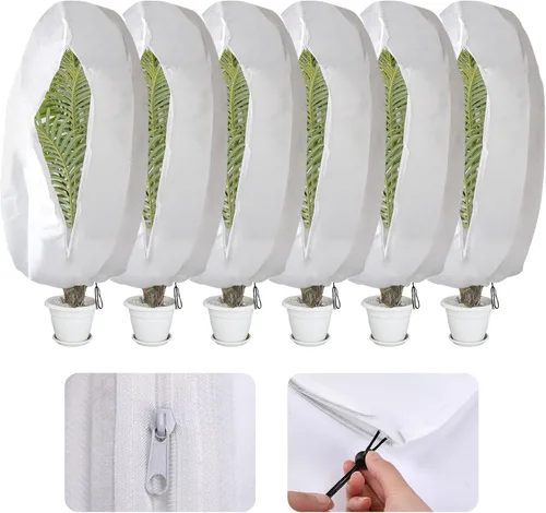 Vista 9 de Alpurple Paquete de 3 cubiertas de invierno con cordón para plantas, bolsas cálidas de protección para plantas, 47 x 31.5 pulgadas, manta de tela
