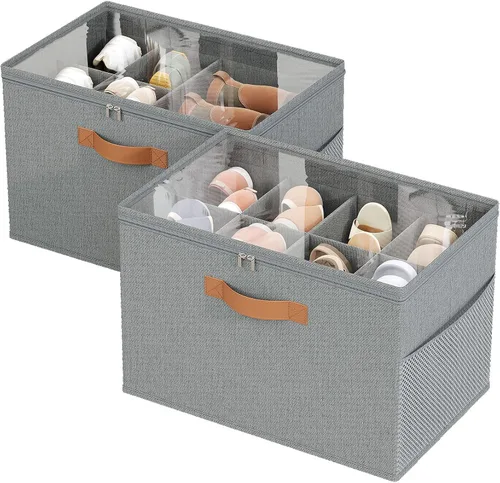Vista 10 de Organizador de zapatos para armario, paquete de 2 cajas plegables de almacenamiento de zapatos con divisores ajustables y cubierta transparente, se