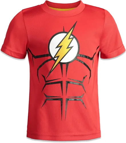 Vista 2 de Warner Bros. Batman Superman Flash - Conjunto de camiseta y pantalones cortos de malla para niños