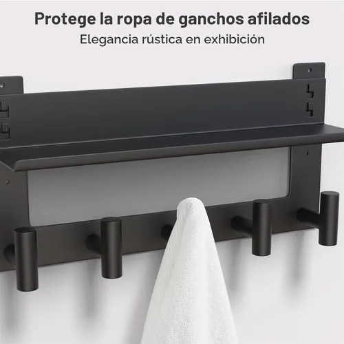 Vista 8 de VAEHOLD Perchero de pared con ganchos de pared con ganchos de pared superior e inferior doble estante de entrada con 5 ganchos de acero inoxidable