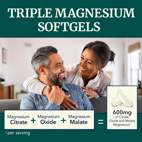 Vista 2 de Cápsulas blandas de triple magnesio Citrato, malato y óxido Suplemento de magnesio altamente absorbible para digestión, calambres en las piernas