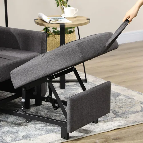 Vista 9 de HOMCOM - Silla convertible 3 en 1 para cama, sofá cama individual, color gris Extraíble, respaldo ajustable, almohada, bolsillos, multifuncional