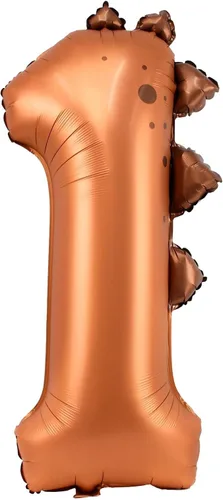 Vista 15 de Globo de dinosaurio número 1, globo de aluminio beige de 30 pulgadas para decoración de fiesta de cumpleaños de 1º cumpleaños de la selva