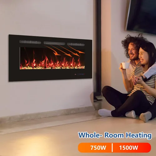 Vista 5 de Chimenea eléctrica de 30 pulgadas, inserto de chimenea eléctrica empotrable montado en la pared, calentador de chimenea con temporizador, control