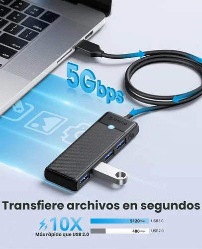Vista 3 de ORICO Hub USB 3.0, concentrador USB de 4 puertos con cable de 6 pies de largo, divisor USB ultra delgado para laptop MacBook Pro, iMac, Surface Pro