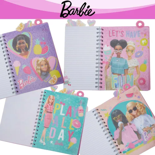 Vista 8 de Cuaderno de pestañas Barbie con espiral, lápiz boli, pestañas adhesivas, 96 páginas a rayas, rosa