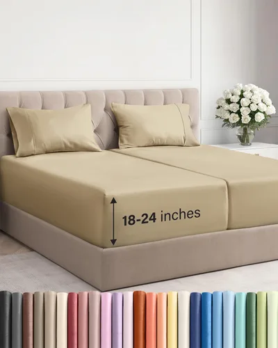 Vista 156 de Sábanas individuales de bolsillo extra profundo, sábanas transpirables y refrescantes de 3 piezas, juego de sábanas de lujo para hotel, suaves, sin