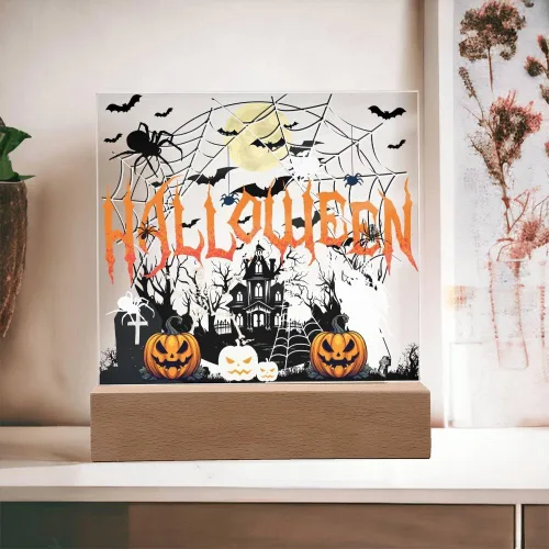 Vista 9 de Lámpara de Halloween espeluznante con decoración de luz nocturna con temática de araña y esqueleto, escena de castillo fantasma para una experiencia